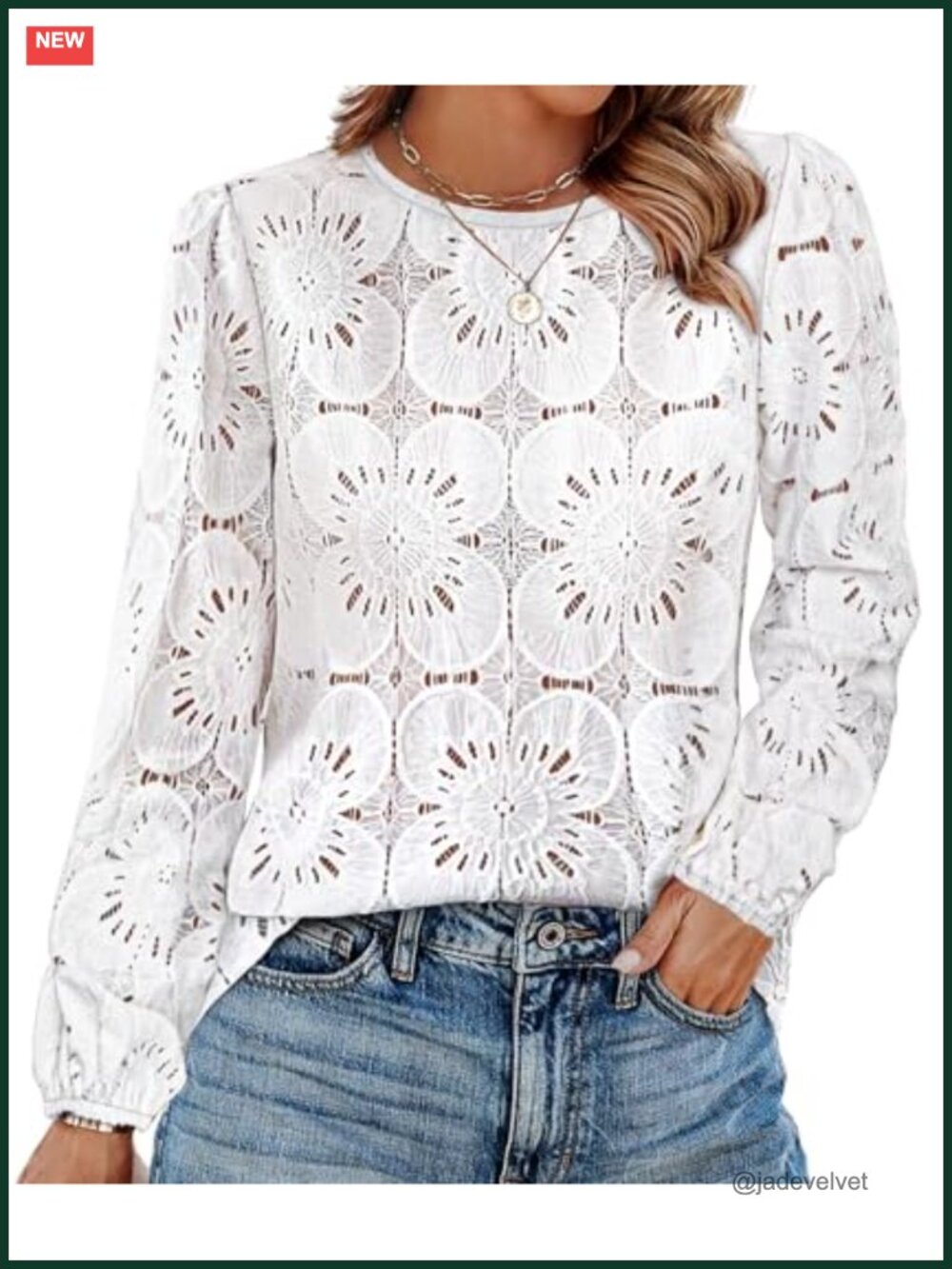 Boho Lace Long Sleeve Blouse Dressy Casual Flowy Cotton Nylon Top